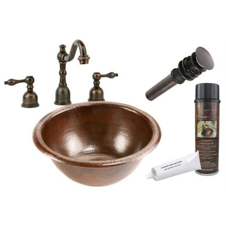 Premier Copper Products Premier Copper Products BSP2-LR14RDB 14 in. Copper Drop In Bathroom Sink with Tru Widespread Faucet BSP2_LR14RDB